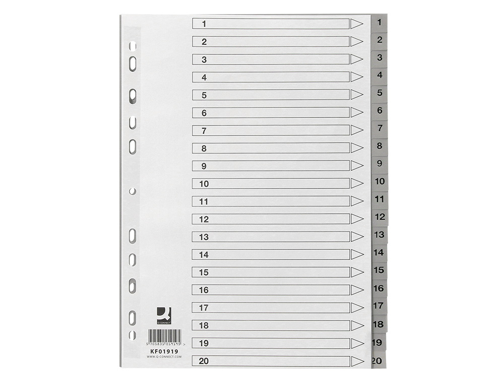 INTERCALAIRE Q-CONNECT NUMERIQUE 1-20 PLASTIQUE 20   POSITIONS A4 INDICE           MULTIPERFORE