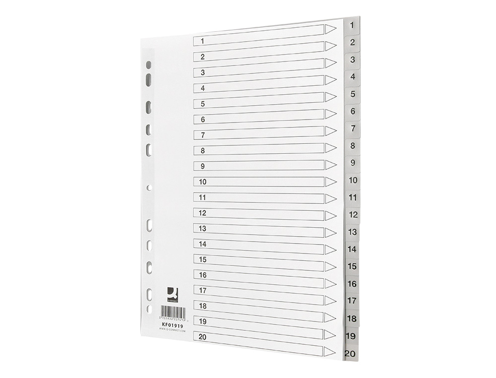 INTERCALAIRE Q-CONNECT NUMERIQUE 1-20 PLASTIQUE 20   POSITIONS A4 INDICE           MULTIPERFORE