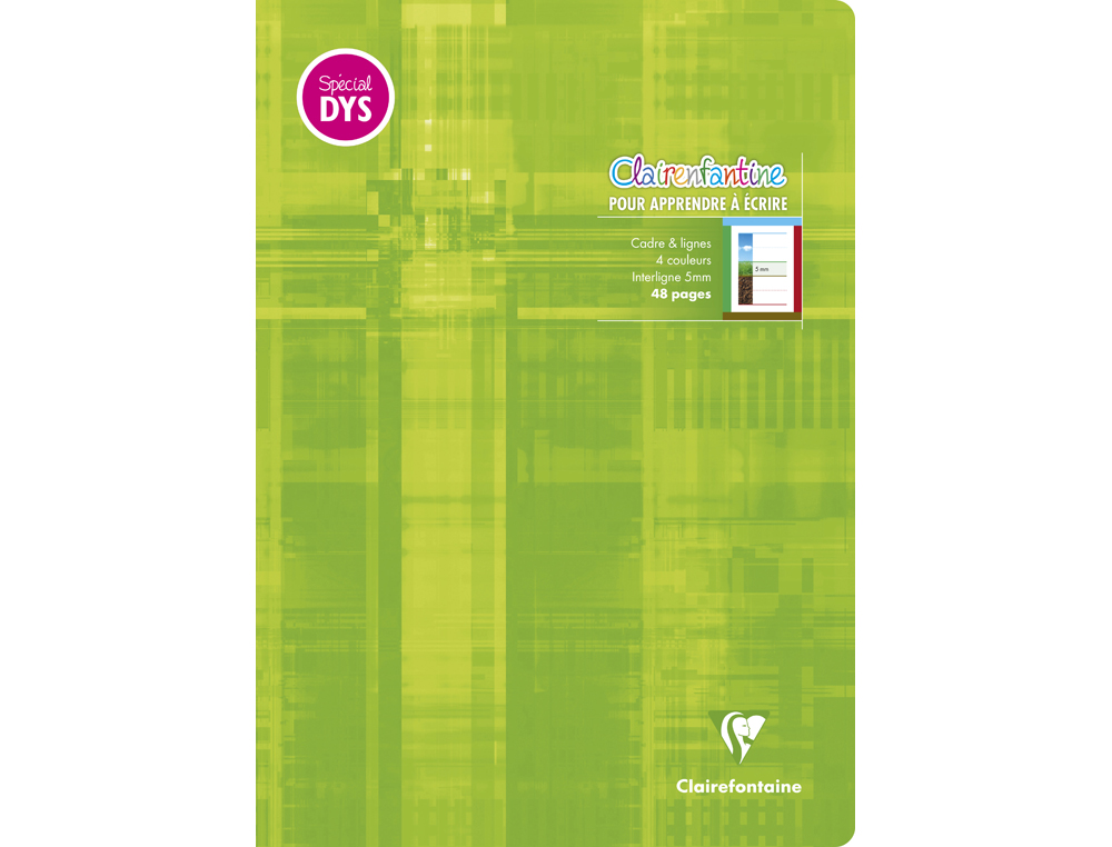 CAHIER CLAIREFONTAINTE ECRITURE PIQUE SPECIAL DYS 210X297MM 48P REGLURE CADRE ET LIGNES 4 COULEURS ET