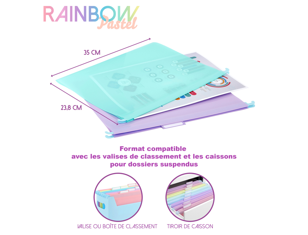 DOSSIER SUSPENDU VIQUEL RAINBOW PASTEL POLYPROPYLENE  COLORIS ASSORTIS LOT 8 UNITES