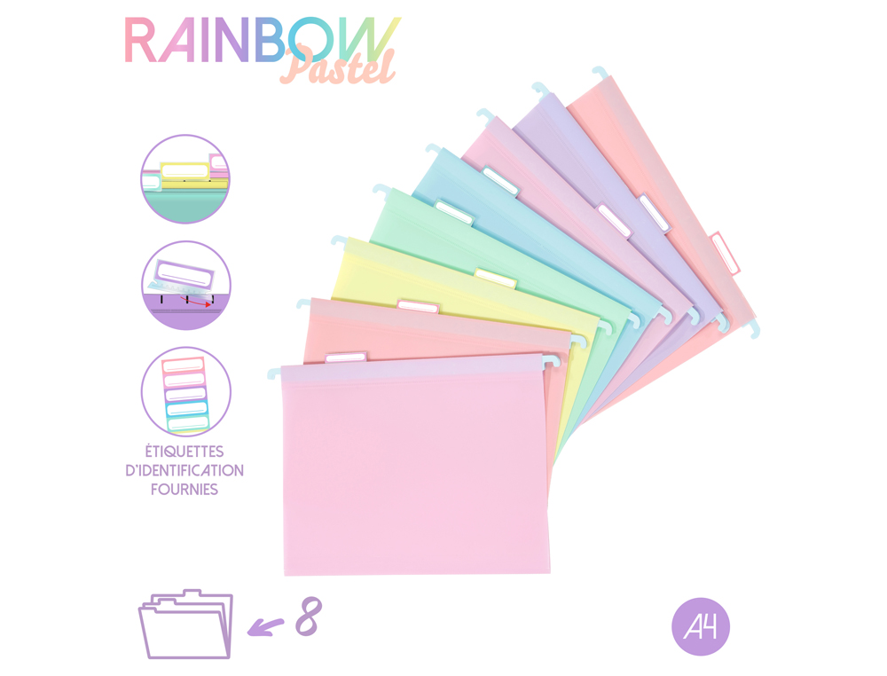 DOSSIER SUSPENDU VIQUEL RAINBOW PASTEL POLYPROPYLENE  COLORIS ASSORTIS LOT 8 UNITES