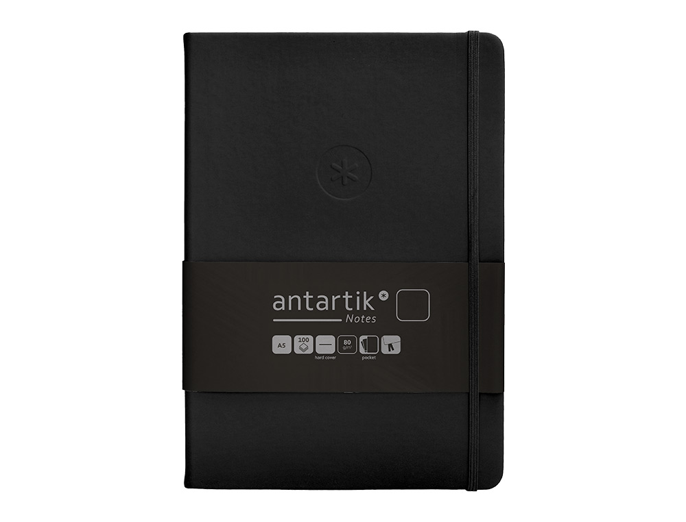 CARNET FERMETURE ELASTIQUE ANTARTIK NOTES COUVERTURE RIGIDE A5 PAPIER UNI IVOIRE 100 FEUILLES 80GR FSC COLORIS NOIR