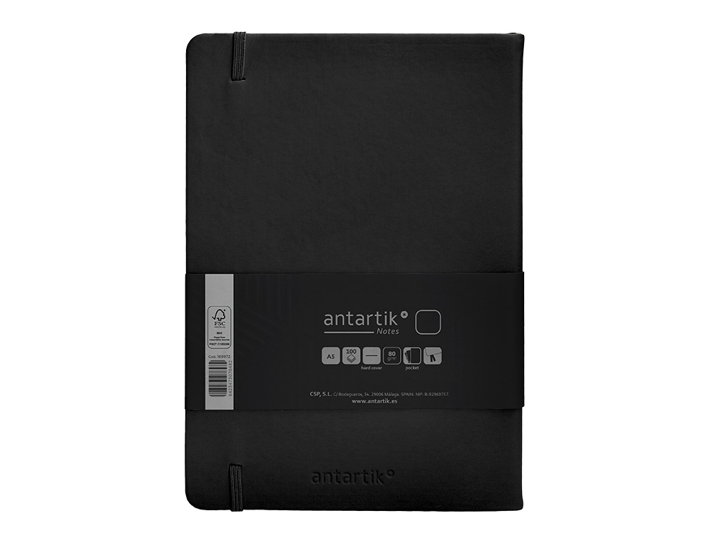 CARNET FERMETURE ELASTIQUE ANTARTIK NOTES COUVERTURE RIGIDE A5 PAPIER UNI IVOIRE 100 FEUILLES 80GR FSC COLORIS NOIR