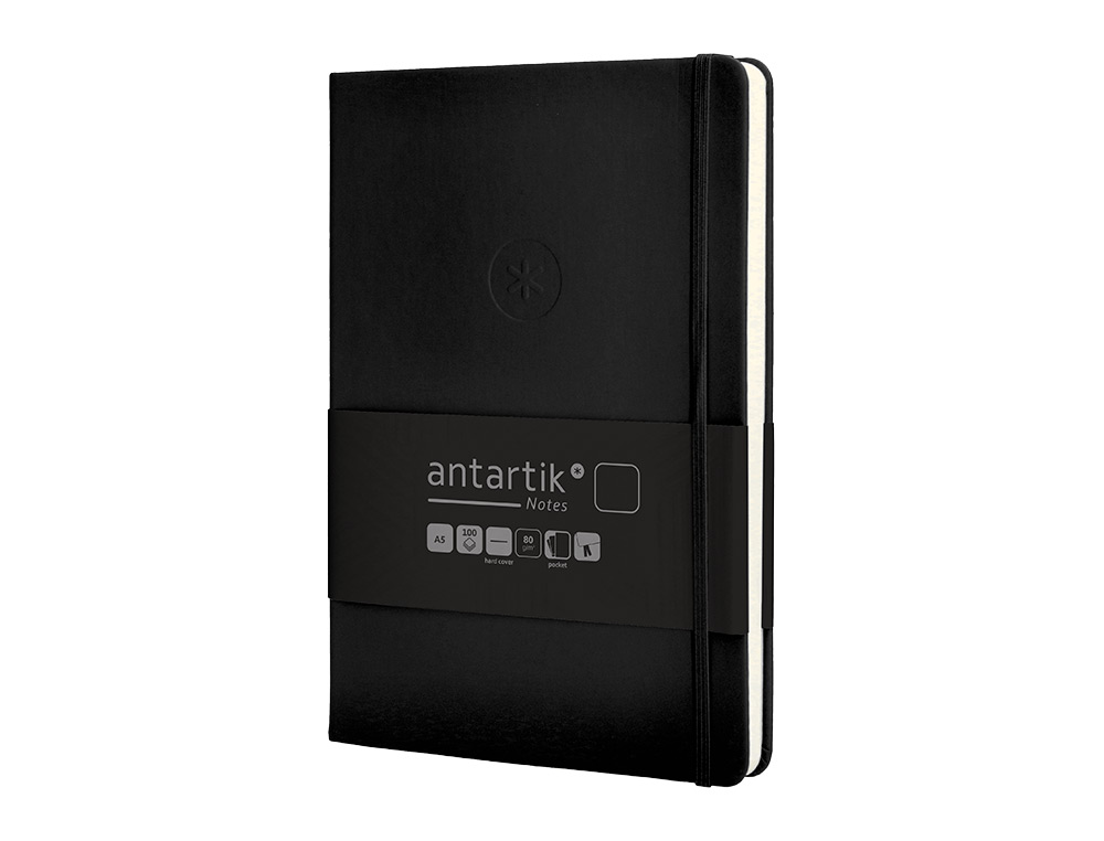 CARNET FERMETURE ELASTIQUE ANTARTIK NOTES COUVERTURE RIGIDE A5 PAPIER UNI IVOIRE 100 FEUILLES 80GR FSC COLORIS NOIR