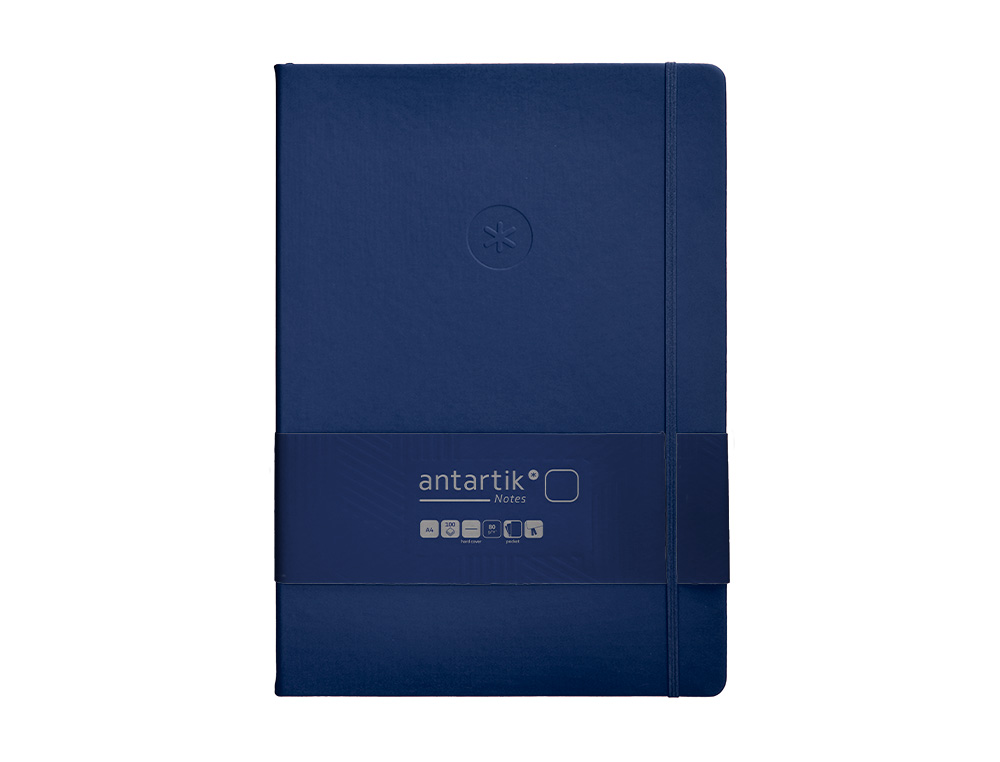 CARNET FERMETURE ELASTIQUE ANTARTIK NOTES COUVERTURE RIGIDE A4 PAPIER UNI IVOIRE 100 FEUILLES 80GR FSC BLEU MARINE