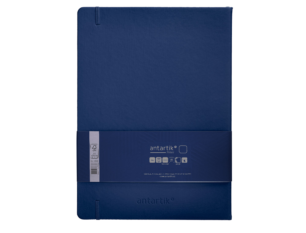 CARNET FERMETURE ELASTIQUE ANTARTIK NOTES COUVERTURE RIGIDE A4 PAPIER UNI IVOIRE 100 FEUILLES 80GR FSC BLEU MARINE