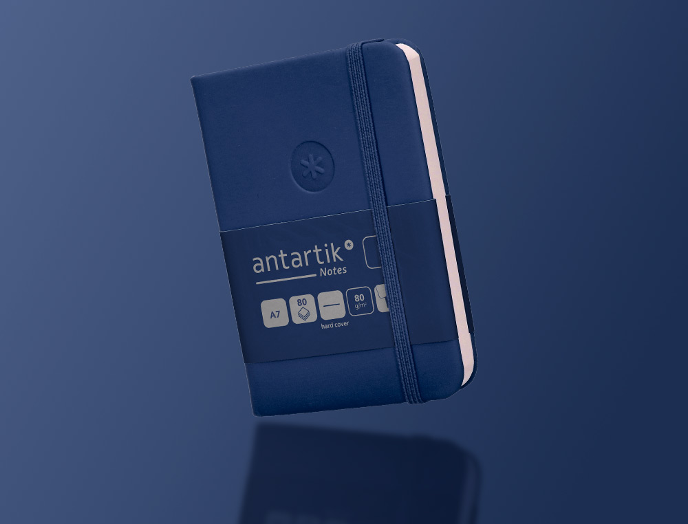 CARNET FERMETURE ELASTIQUE ANTARTIK NOTES COUVERTURE     RIGIDE A7 PAPIER UNI IVOIRE 80FEUILLES 80GR FSC BLEU MARINE