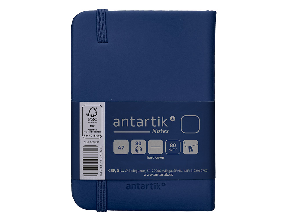 CARNET FERMETURE ELASTIQUE ANTARTIK NOTES COUVERTURE     RIGIDE A7 PAPIER UNI IVOIRE 80FEUILLES 80GR FSC BLEU MARINE