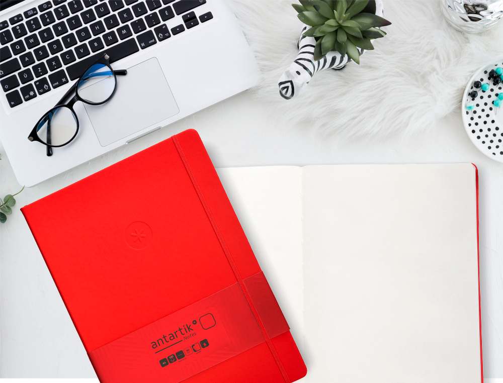 CARNET FERMETURE ELASTIQUE ANTARTIK NOTES COUVERTURE RIGIDE A4 PAPIER UNI IVOIRE 100 FEUILLES 80GR FSC COLORIS ROUGE