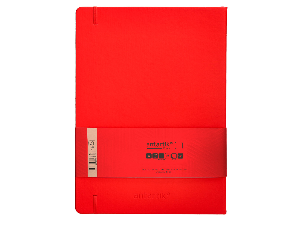 CARNET FERMETURE ELASTIQUE ANTARTIK NOTES COUVERTURE RIGIDE A4 PAPIER UNI IVOIRE 100 FEUILLES 80GR FSC COLORIS ROUGE