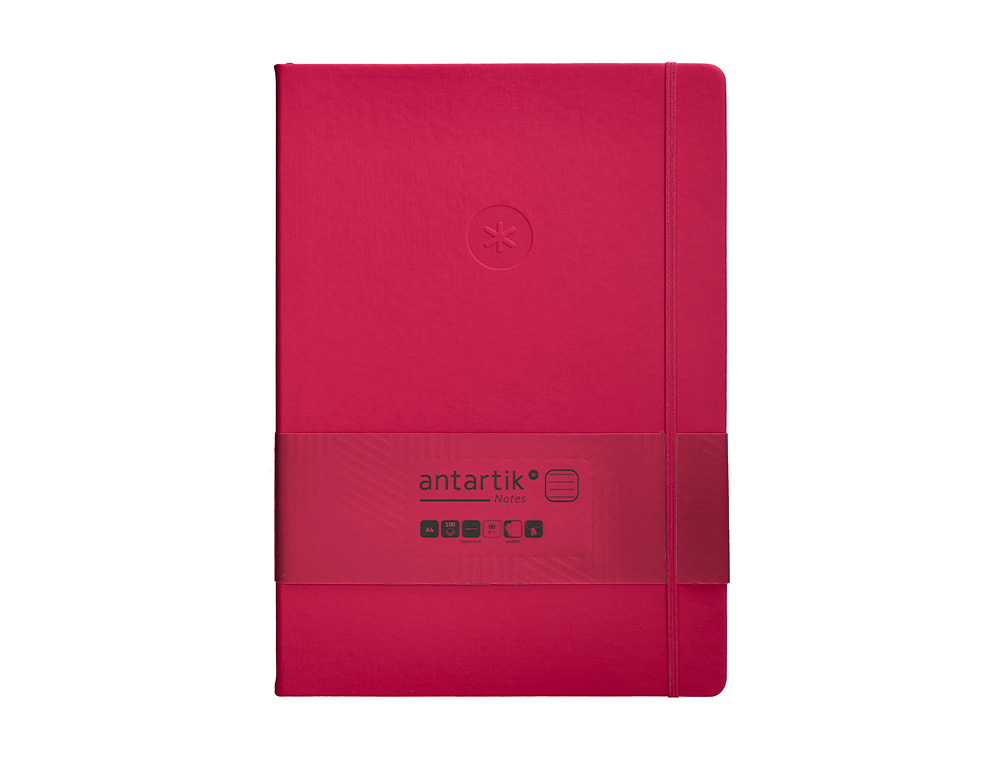 CARNET FERMETURE ELASTIQUE ANTARTIK NOTES COUVERTURE     RIGIDE A4 LIGNE 100 FEUILLES  80GR FSC COLORIS FRAMBOISE