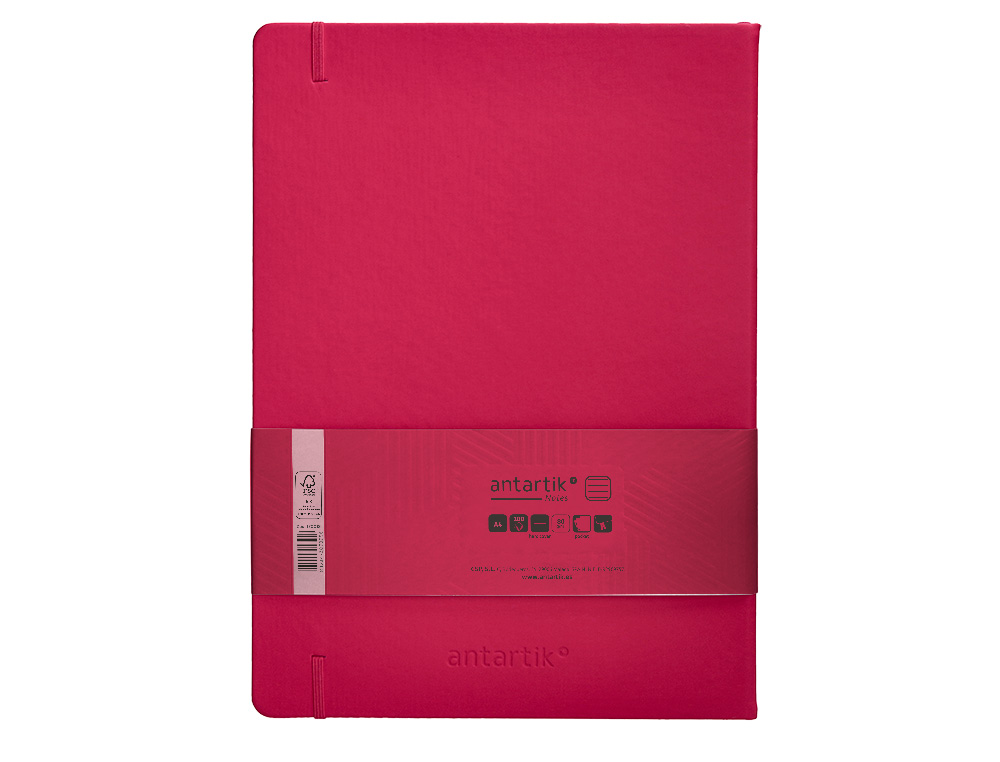 CARNET FERMETURE ELASTIQUE ANTARTIK NOTES COUVERTURE     RIGIDE A4 LIGNE 100 FEUILLES  80GR FSC COLORIS FRAMBOISE
