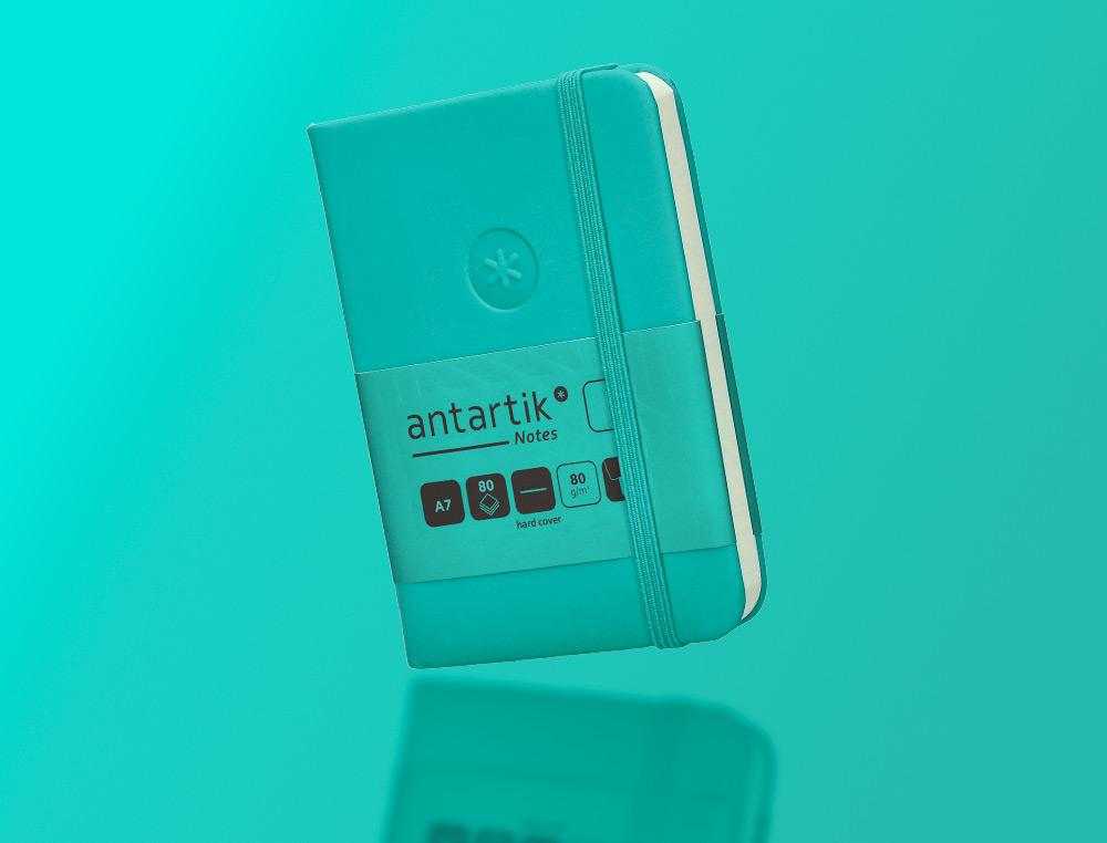CARNET FERMETURE ELASTIQUE ANTARTIK NOTES COUVERTURE RIGIDE A7 PAPIER UNI IVOIRE 80 FEUILLES 80GR FSC VERT MENTHE