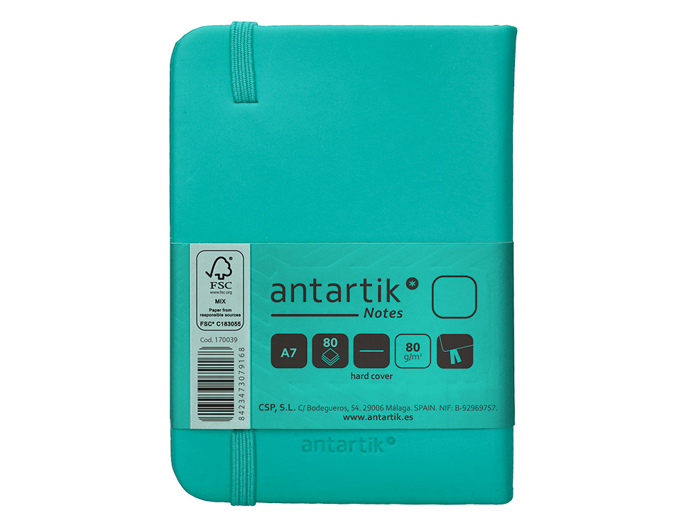 CARNET FERMETURE ELASTIQUE ANTARTIK NOTES COUVERTURE RIGIDE A7 PAPIER UNI IVOIRE 80 FEUILLES 80GR FSC VERT MENTHE