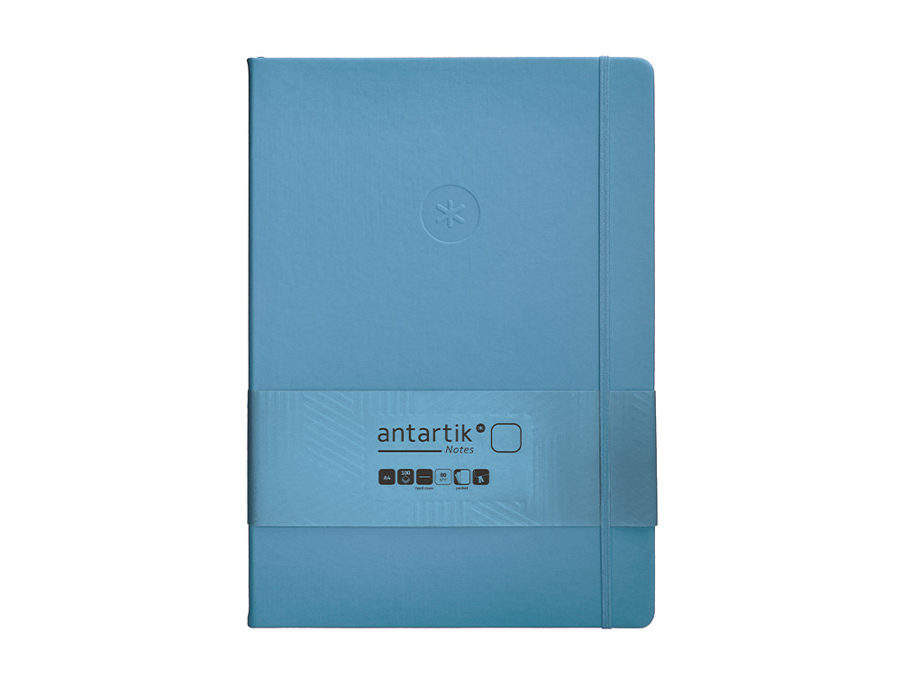 CARNET FERMETURE ELASTIQUE ANTARTIK NOTES COUVERTURE RIGIDE A4 PAPIER UNI IVOIRE 100 FEUILLES 80GR FSC BLEU CIEL