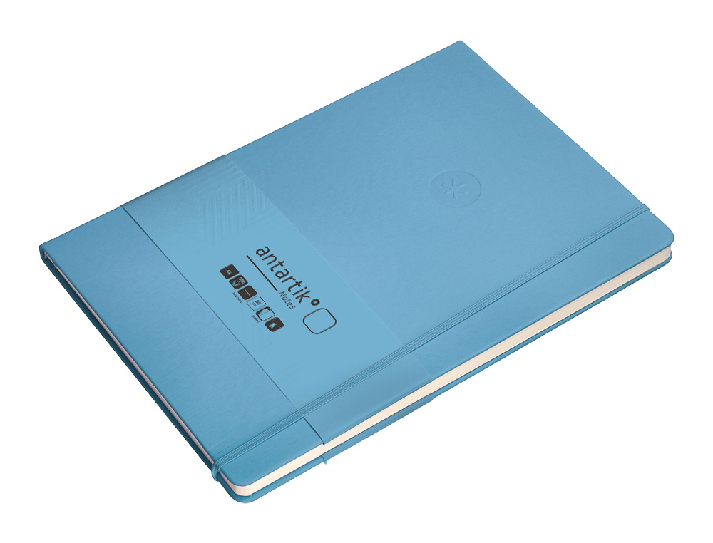 CARNET FERMETURE ELASTIQUE ANTARTIK NOTES COUVERTURE RIGIDE A4 PAPIER UNI IVOIRE 100 FEUILLES 80GR FSC BLEU CIEL