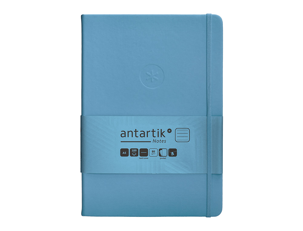CARNET FERMETURE ELASTIQUE ANTARTIK NOTES COUVERTURE     RIGIDE A5 LIGNE 100 FEUILLES  80GR FSC COLORIS BLEU CIEL