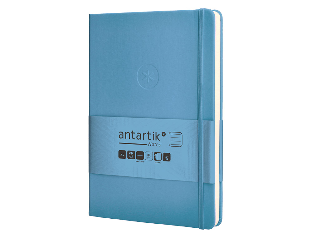 CARNET FERMETURE ELASTIQUE ANTARTIK NOTES COUVERTURE     RIGIDE A5 LIGNE 100 FEUILLES  80GR FSC COLORIS BLEU CIEL