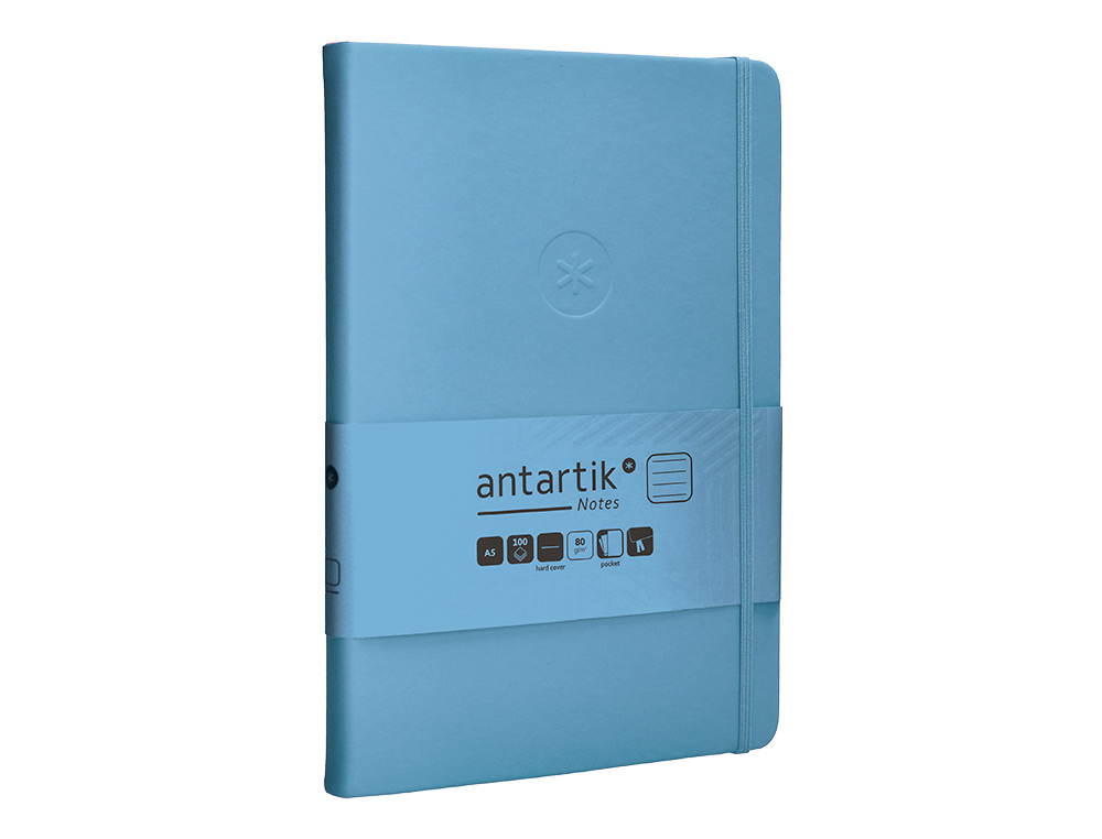 CARNET FERMETURE ELASTIQUE ANTARTIK NOTES COUVERTURE     RIGIDE A5 LIGNE 100 FEUILLES  80GR FSC COLORIS BLEU CIEL