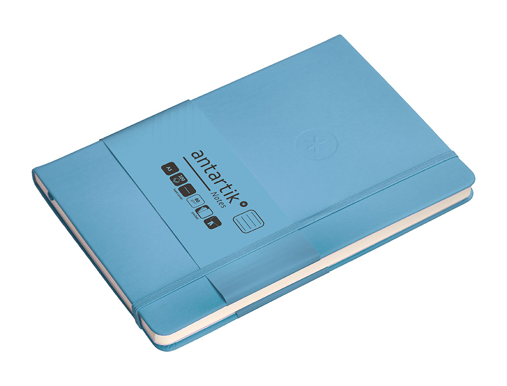 CARNET FERMETURE ELASTIQUE ANTARTIK NOTES COUVERTURE     RIGIDE A5 LIGNE 100 FEUILLES  80GR FSC COLORIS BLEU CIEL