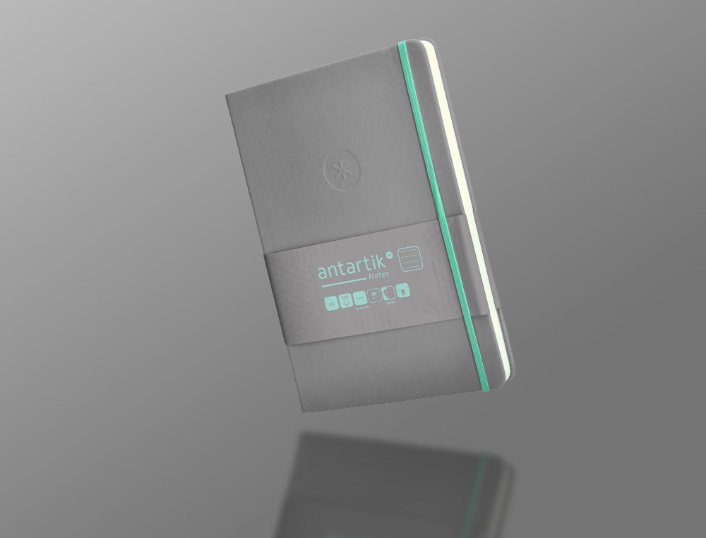 CARNET FERMETURE ELASTIQUE TURQUOISE ANTARTIK NOTES COUVERTURE RIGIDE A5 LIGNE 100FEUILLES 80GR FSC COLORIS GRIS