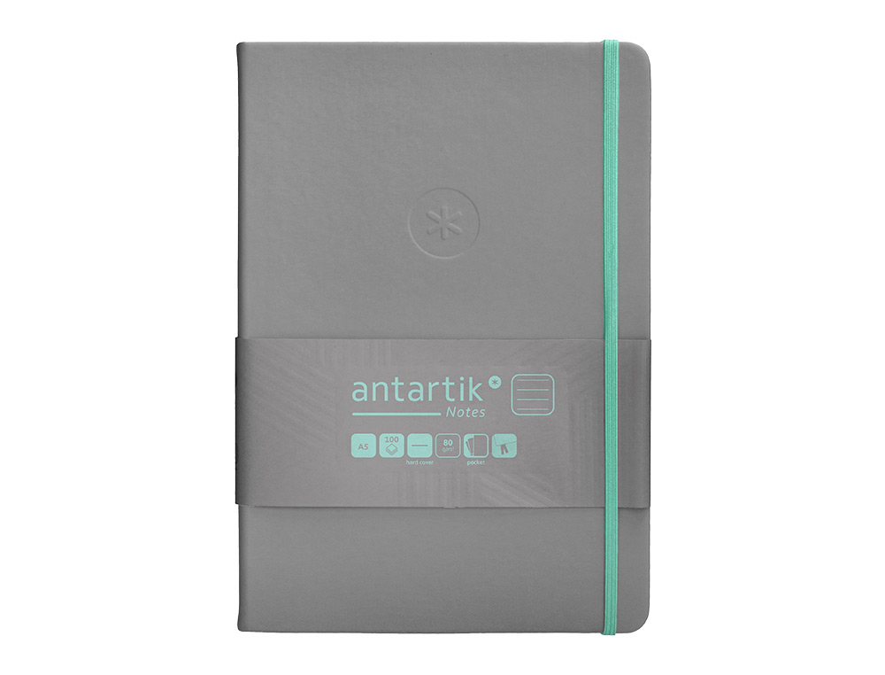 CARNET FERMETURE ELASTIQUE TURQUOISE ANTARTIK NOTES COUVERTURE RIGIDE A5 LIGNE 100FEUILLES 80GR FSC COLORIS GRIS