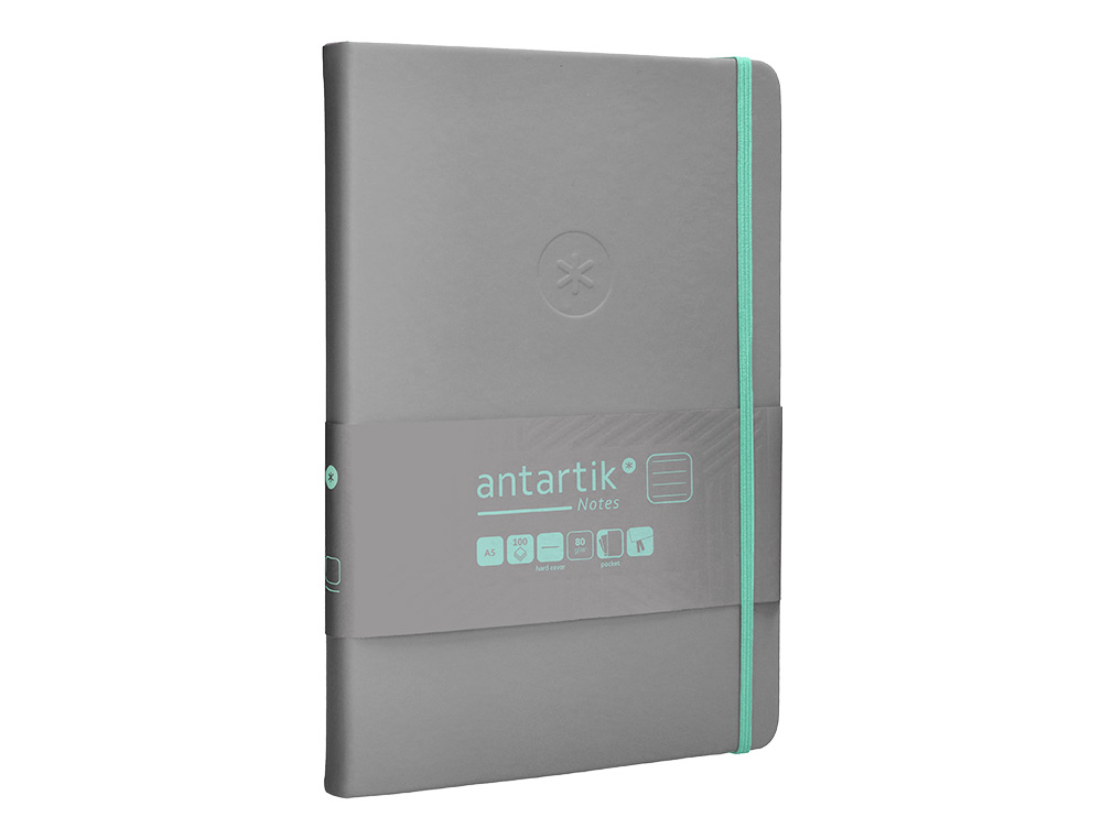 CARNET FERMETURE ELASTIQUE TURQUOISE ANTARTIK NOTES COUVERTURE RIGIDE A5 LIGNE 100FEUILLES 80GR FSC COLORIS GRIS