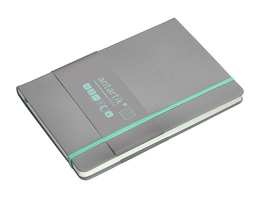 CARNET FERMETURE ELASTIQUE TURQUOISE ANTARTIK NOTES COUVERTURE RIGIDE A5 LIGNE 100FEUILLES 80GR FSC COLORIS GRIS