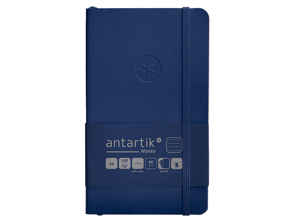 CARNET FERMETURE ELASTIQUE ANTARTIK NOTES COUVERTURE SOUPLE A6 LIGNE 100 FEUILLES 80GR FSC COLORIS BLEU MARINE