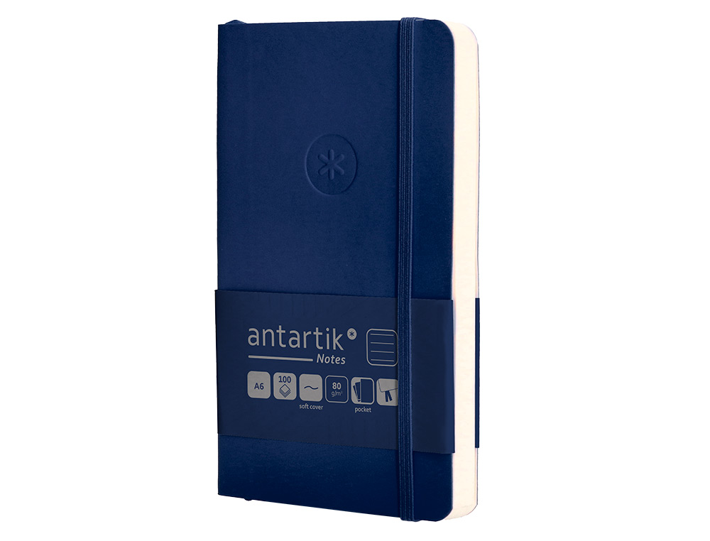 CARNET FERMETURE ELASTIQUE ANTARTIK NOTES COUVERTURE SOUPLE A6 LIGNE 100 FEUILLES 80GR FSC COLORIS BLEU MARINE
