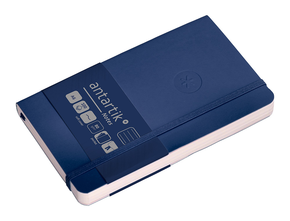 CARNET FERMETURE ELASTIQUE ANTARTIK NOTES COUVERTURE SOUPLE A6 LIGNE 100 FEUILLES 80GR FSC COLORIS BLEU MARINE