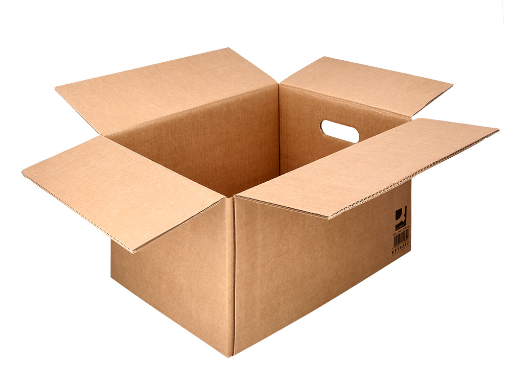 CAISSE AMERICAINE Q-CONNECT AVEC POIGNEES CARTON RECYCLE CANNELURE 5MM 500X340X310MM COLORIS KRAFT