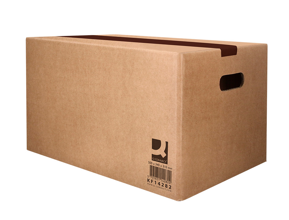 CAISSE AMERICAINE Q-CONNECT AVEC POIGNEES CARTON RECYCLE CANNELURE 5MM 500X340X310MM COLORIS KRAFT