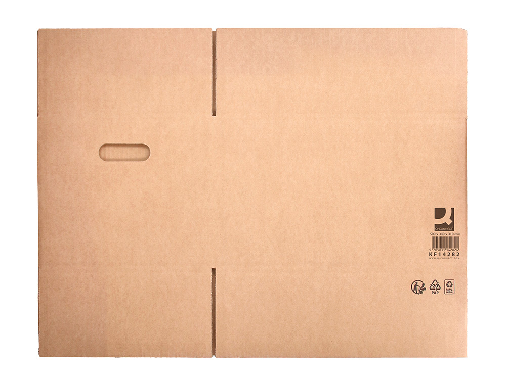 CAISSE AMERICAINE Q-CONNECT AVEC POIGNEES CARTON RECYCLE CANNELURE 5MM 500X340X310MM COLORIS KRAFT