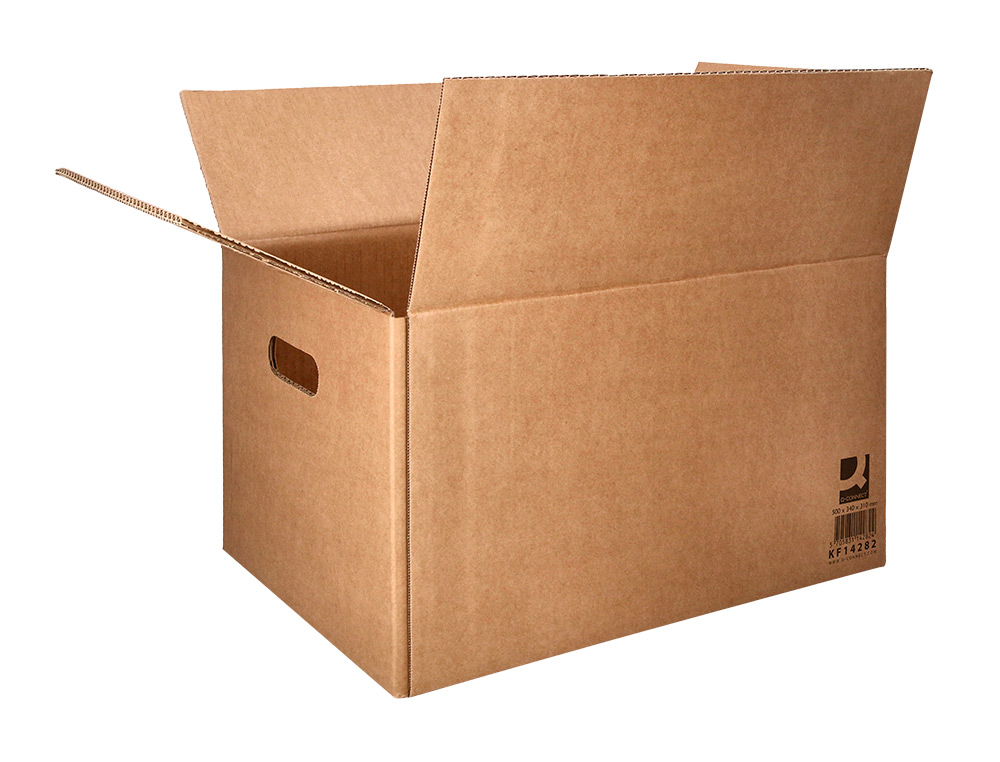 CAISSE AMERICAINE Q-CONNECT AVEC POIGNEES CARTON RECYCLE CANNELURE 5MM 500X340X310MM COLORIS KRAFT