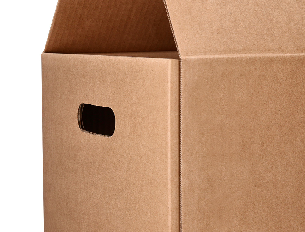 CAISSE AMERICAINE Q-CONNECT AVEC POIGNEES CARTON RECYCLE CANNELURE 5MM 500X340X310MM COLORIS KRAFT