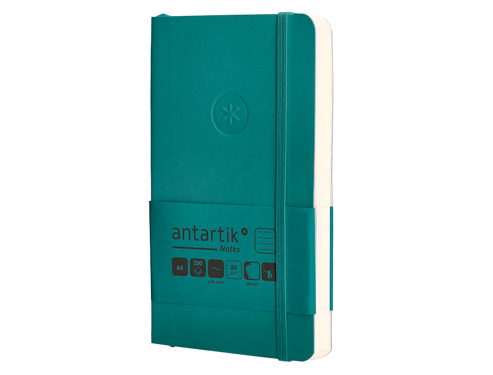 CARNET FERMETURE ELASTIQUE ANTARTIK NOTES COUVERTURE     SOUPLE A6 LIGNE 100 FEUILLES  80GR FSC COLORIS VERT PAON
