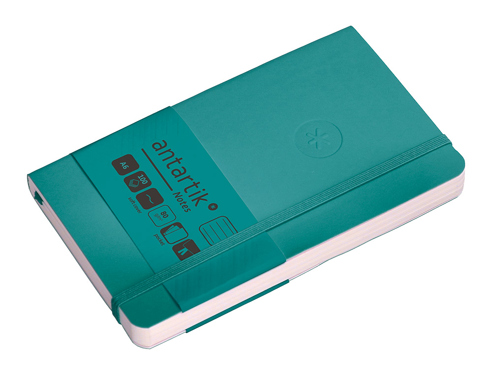CARNET FERMETURE ELASTIQUE ANTARTIK NOTES COUVERTURE     SOUPLE A6 LIGNE 100 FEUILLES  80GR FSC COLORIS VERT PAON