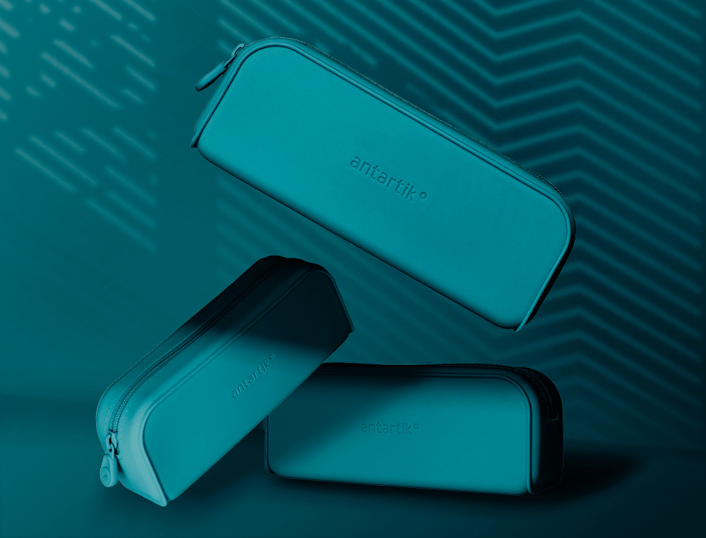FOURRE-TOUT ANTARTIK RECTANGULAIRE 1 COMPARTIMENT  EN SILICONE MODELE PRISMA     185X50X75MM COLORIS TURQUOISE