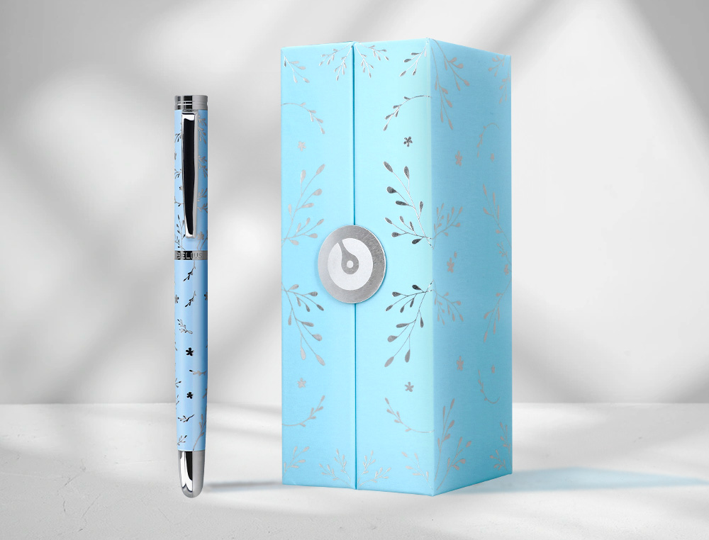 ROLLER BELIUS COLLECTION1 ALUMINIUM ENCRE NOIRE COLORIS BLEU CIEL DESIGN RELIEF       ARGENTE BOITE DESIGN
