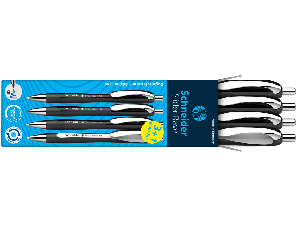 STYLO-BILLE SCHNEIDER SLIDER RAVE XB BLACK EDITION         VISCOGLIDE TRAIT EXTRA LARGE  ENCRE BLEUE COLORIS