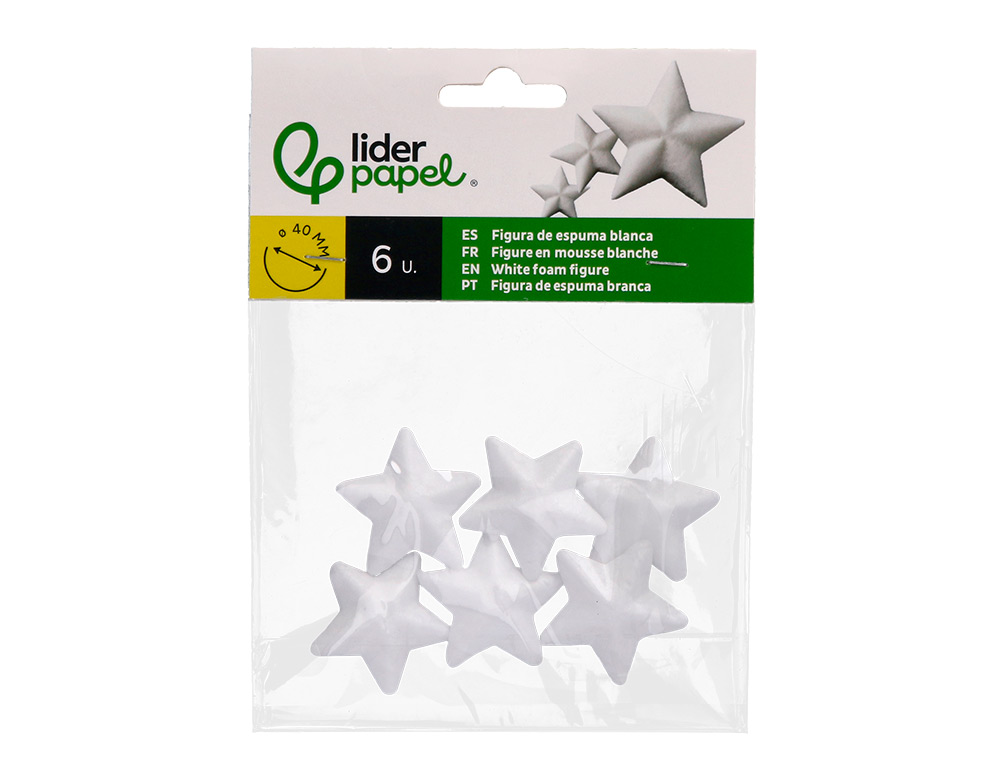 FORME LIDERPAPEL MOUSSE POLYSTYRENE ETOILES 4CM       COLORIS BLANC SACHET 6 UNITES