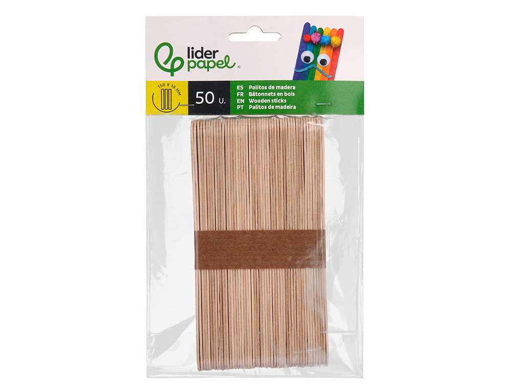 BATONNETS LIDERPAPEL BOIS DIM. 15X1,8CM COLORIS NATUREL SACHET 50 UNITES