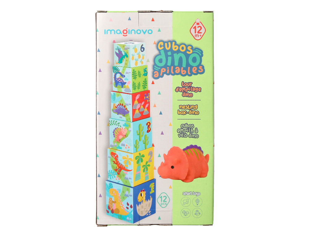 JEU ENFANT IMAGINOVO CUBES EMPILABLES ET NID DINOSAURES +12 MOIS 12 PIECES 13X13X13 CM