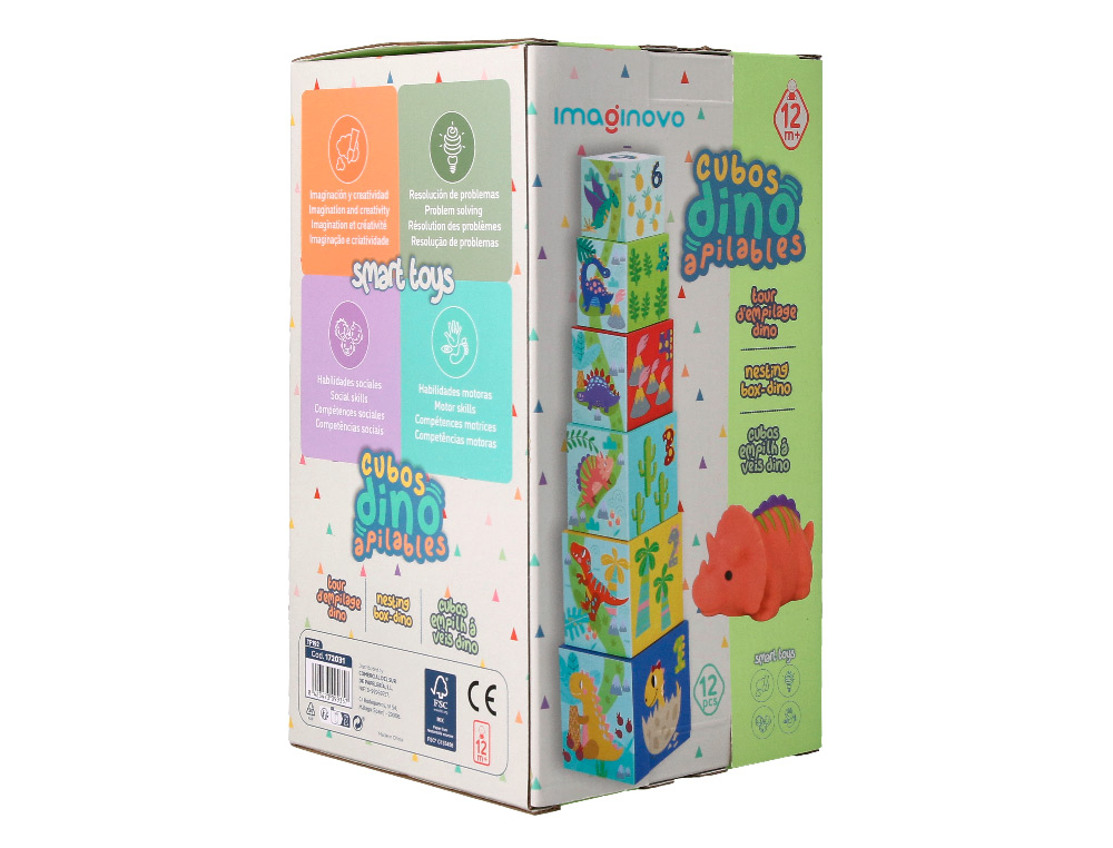 JEU ENFANT IMAGINOVO CUBES EMPILABLES ET NID DINOSAURES +12 MOIS 12 PIECES 13X13X13 CM