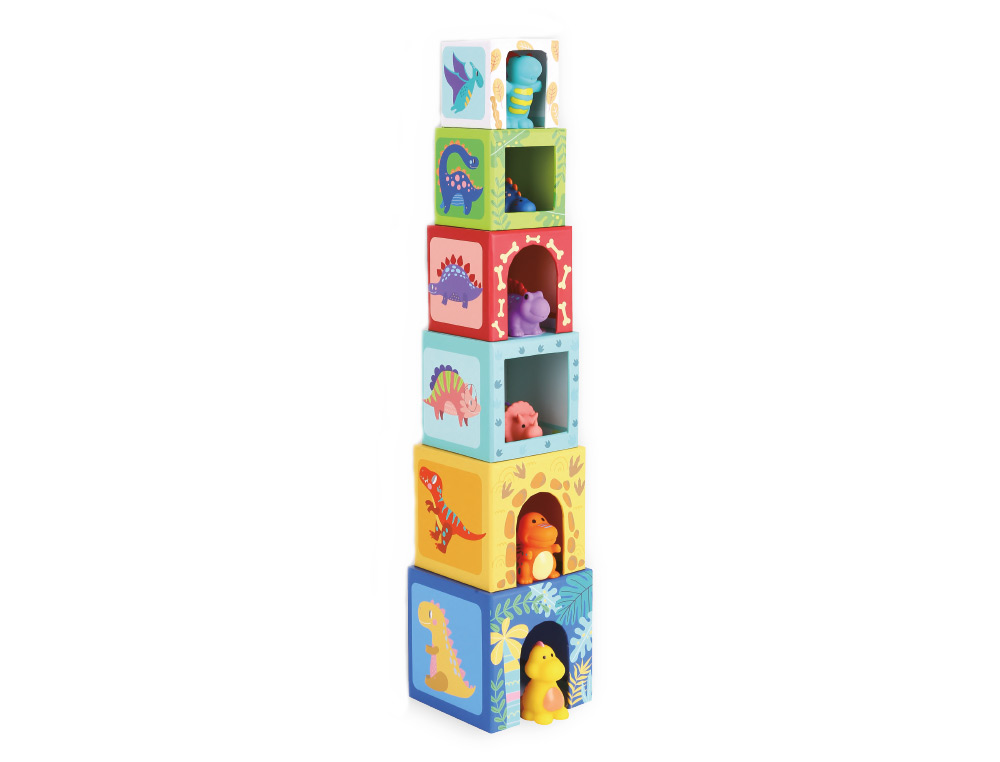 JEU ENFANT IMAGINOVO CUBES EMPILABLES ET NID DINOSAURES +12 MOIS 12 PIECES 13X13X13 CM