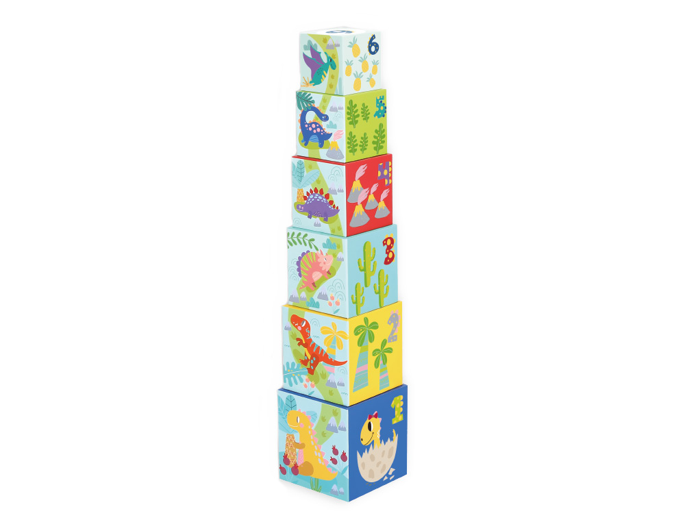 JEU ENFANT IMAGINOVO CUBES EMPILABLES ET NID DINOSAURES +12 MOIS 12 PIECES 13X13X13 CM