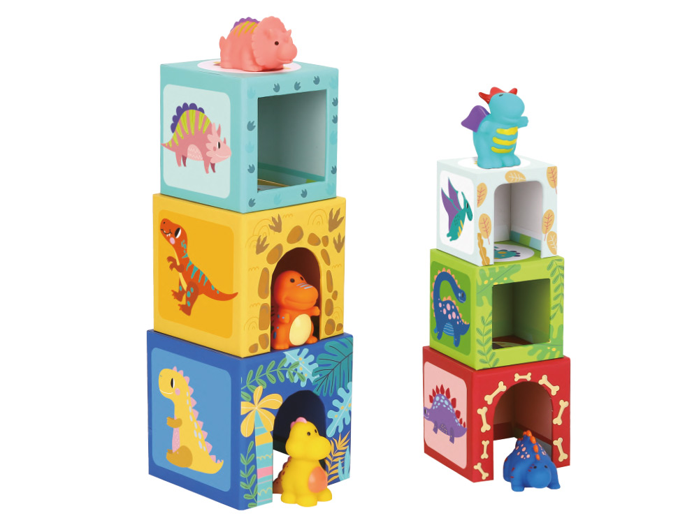 JEU ENFANT IMAGINOVO CUBES EMPILABLES ET NID DINOSAURES +12 MOIS 12 PIECES 13X13X13 CM