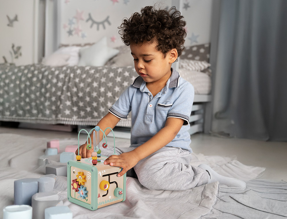 JEU ENFANT IMAGINOVO CUBES D'ACTIVITES BOIS +18MOIS 15,5X15,5X28 CM