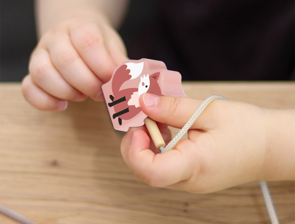 JEU ENFANT IMAGINOVO PERLES D'ANIMAUX A ENFILER BOIS +24 MOIS 13 PIECES 27X6,5X6,5 CM